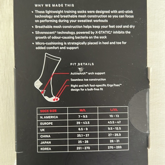 LULULEMON Grey THE Crew Sock *Silver Anti Stink Micro Cushion Training L/XL NWT - Picture 7 of 9